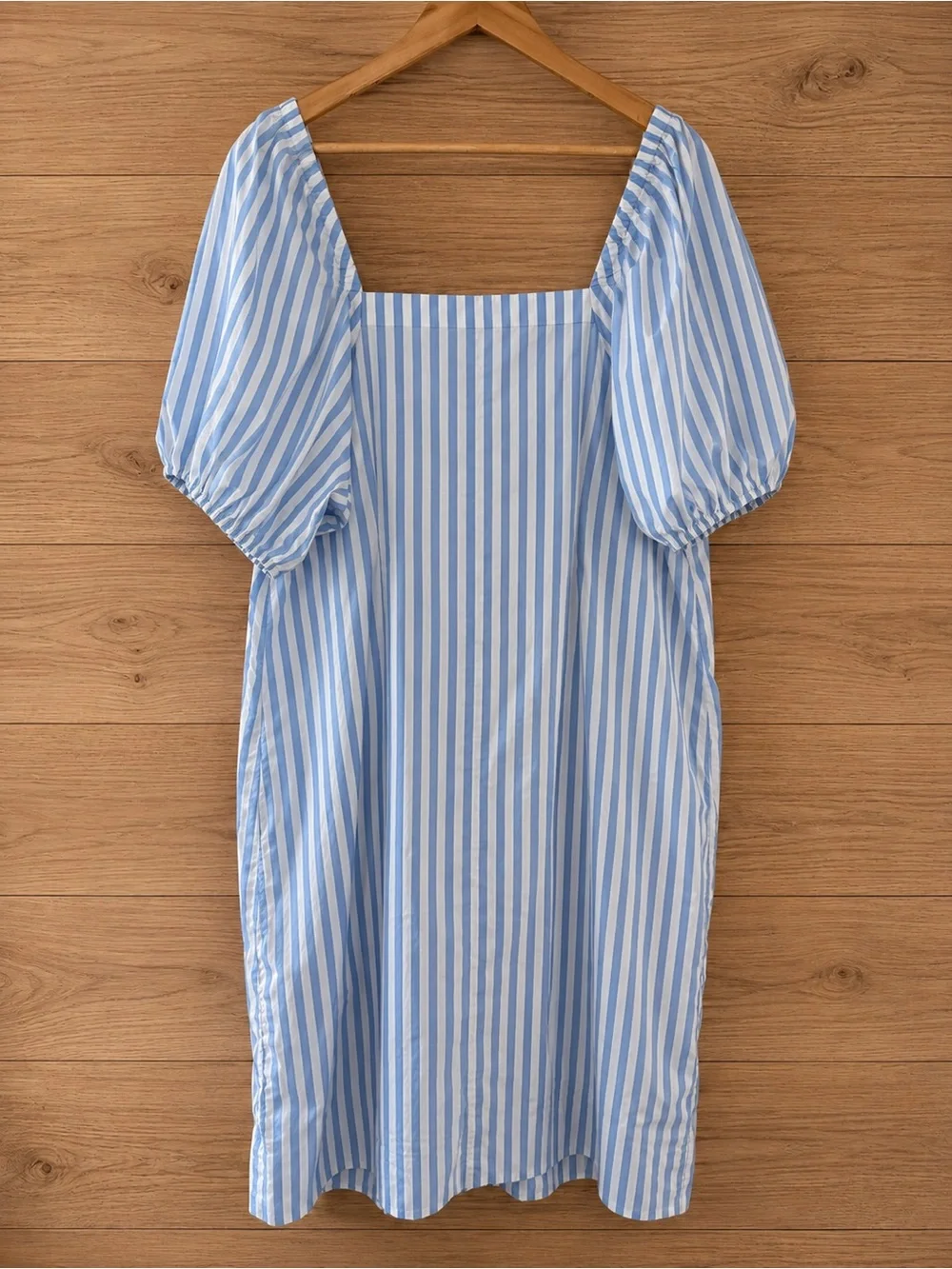 J. Crew Blue Stripes Milkmaid Cottagecore Coquette Puff Sleeve Midi Dress